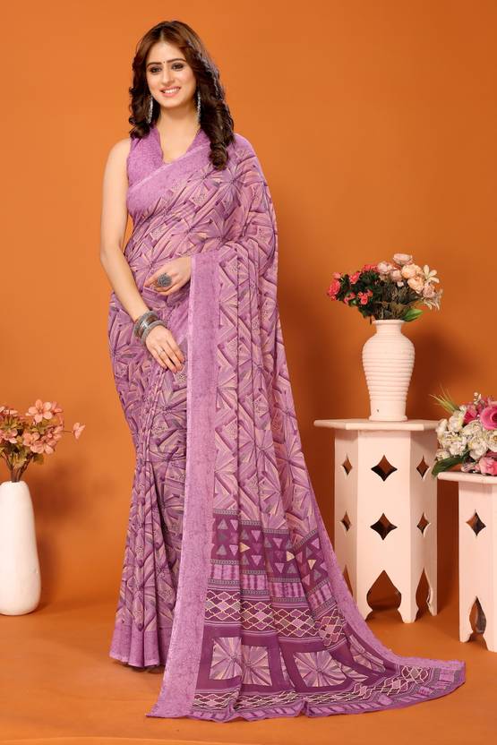YASHIKA Floral Print Bollywood Georgette Saree (Purple)