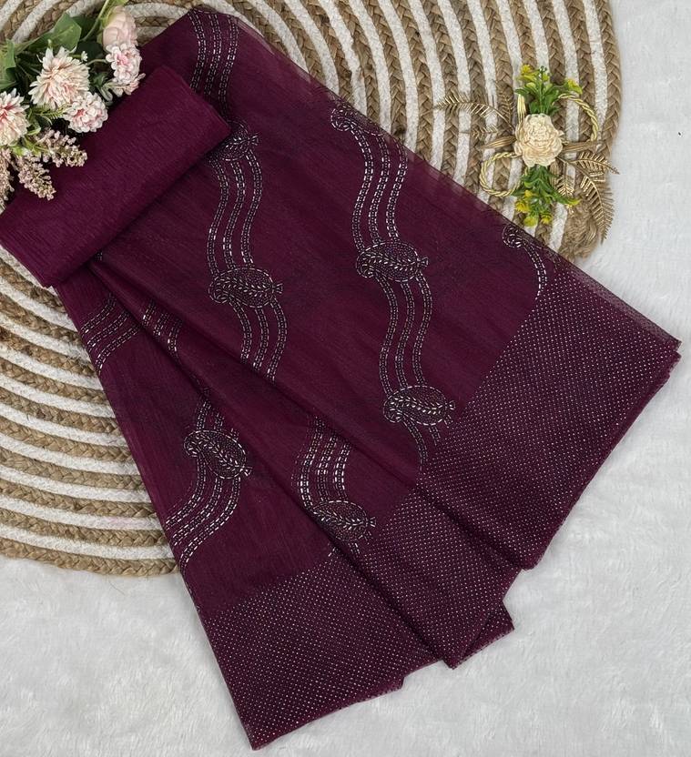 PATTARI Embellished Bollywood Net Saree (Purple)