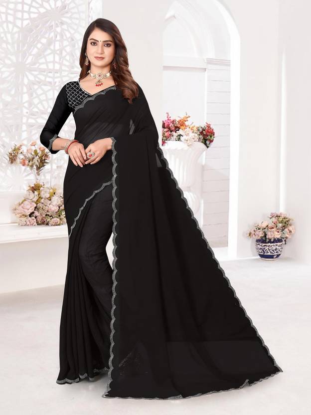 BATHANI CREATION Solid/Plain Bollywood Georgette Saree