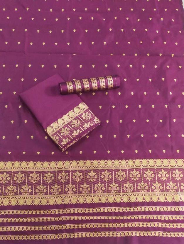 VARCREATION Woven, Floral Print, Geometric Print, Printed Mekhela Chador Pure Silk Saree