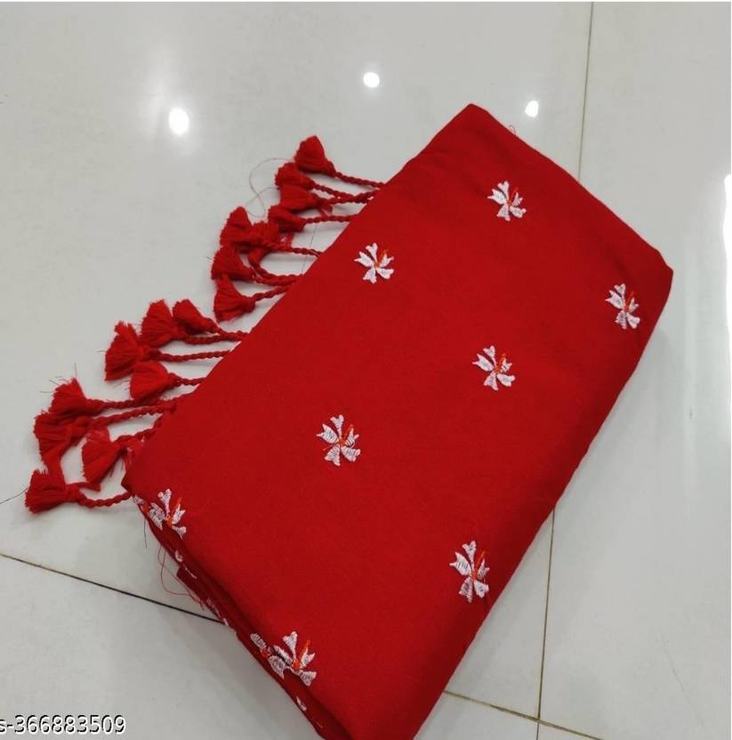 New matri saree centar Embroidered Handloom Pure Cotton Saree (Red)