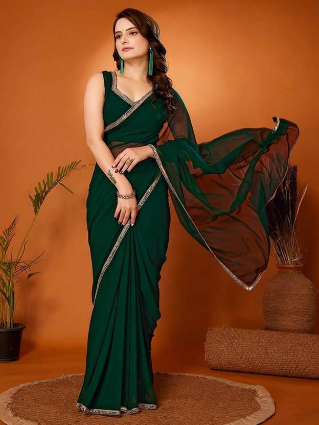 Vijayhanuman Solid/Plain, Embroidered Daily Wear Chiffon Saree