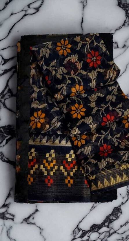 EVERYDAY CREATION Woven Kanjivaram Cotton Silk Saree (Pack of 2, Black)