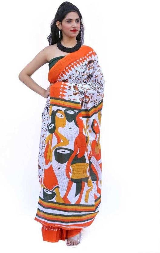 Clothonus Printed Ikkat Pure Cotton Saree