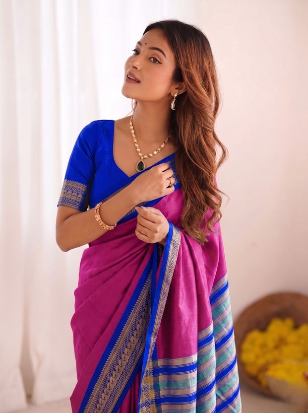 ASTIKA Fashion Yellow Cotton Silk Saree - Image 7