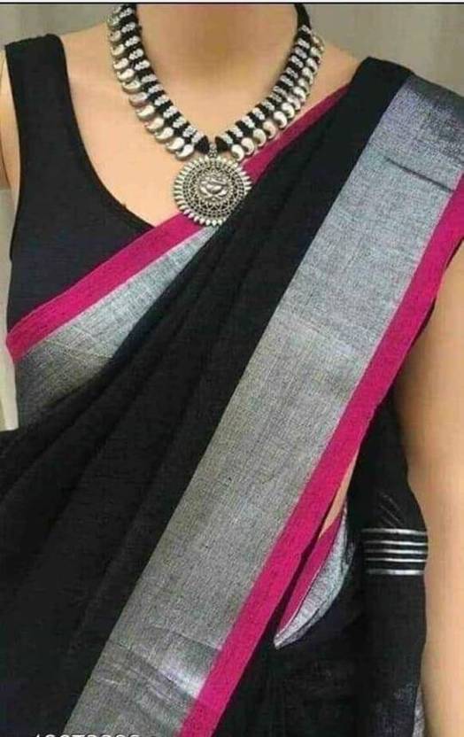 Sandeep Silk Solid/Plain Bollywood Cotton Linen Saree (Multicolor)