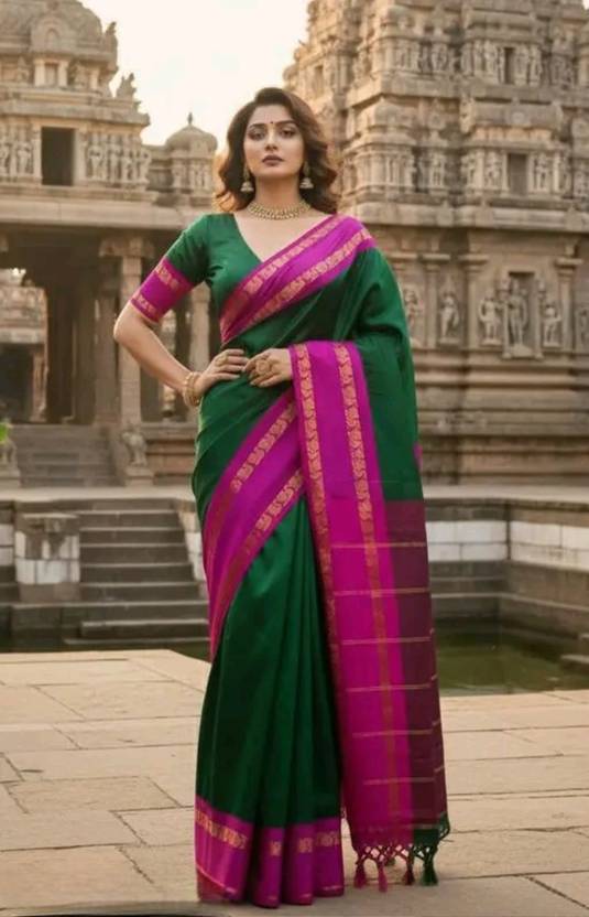 GRISHU COLLECTION Woven, Striped Paithani Cotton Silk Saree