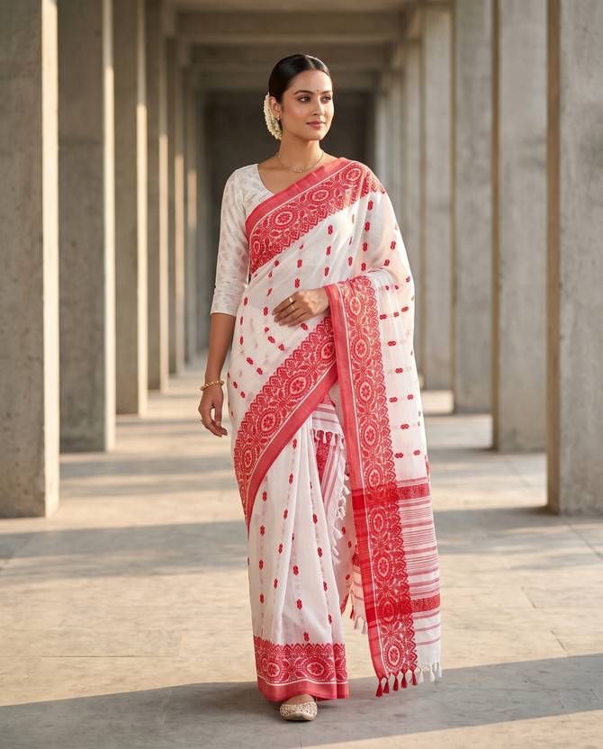 Saffron Woven Tant Cotton Silk Saree
