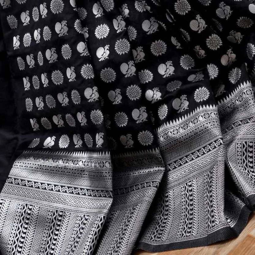 KRIVITY Woven Banarasi Art Silk Saree (Black)