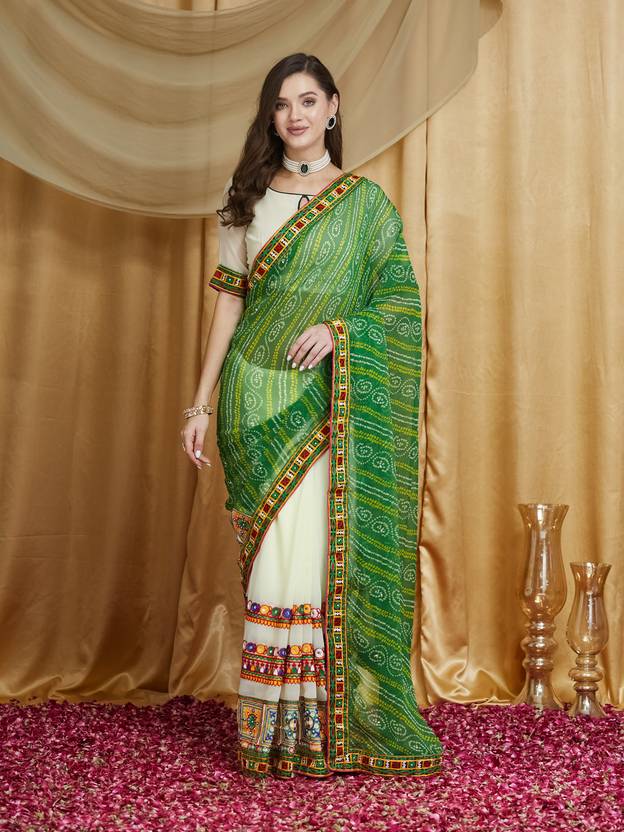 SERONA FABRICS Printed Bandhani Georgette Saree