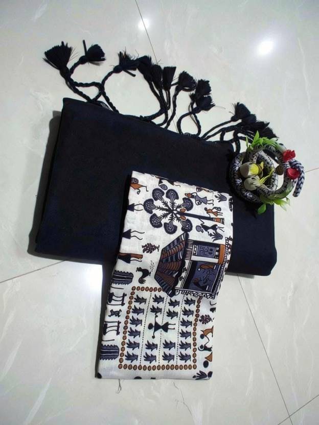 SMRITI HANDLOOM Solid/Plain Kalamkari Handloom Pure Cotton Saree