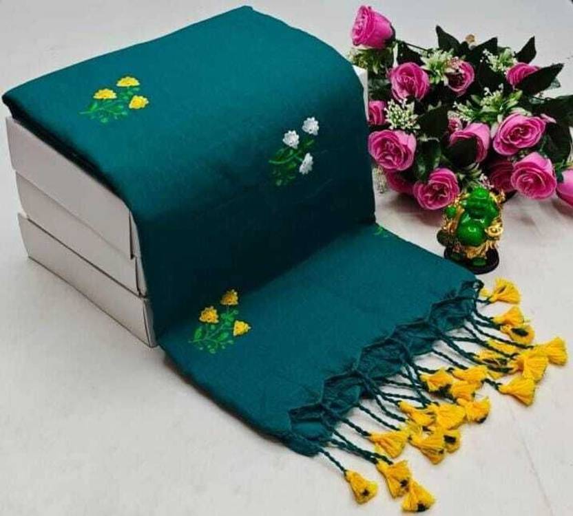 BargitFashion Embroidered Daily Wear Khadi, Pure Cotton Saree