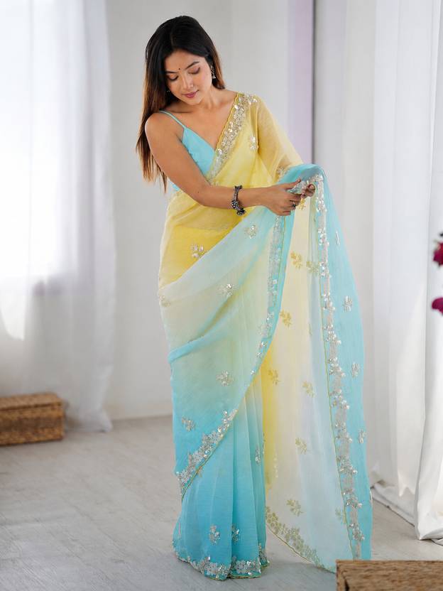 SUTRANI Ombre, Embellished Bollywood Chiffon Saree