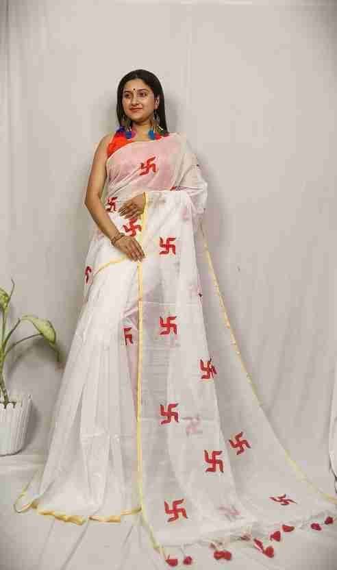 BargitFashion Embroidered Handloom Cotton Silk Saree