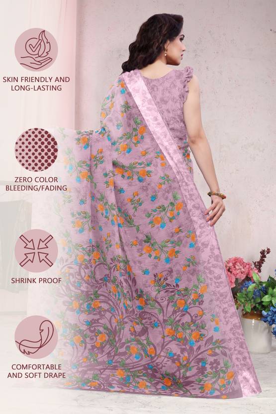 Printed, Floral Print Daily Wear Cotton Blend Saree  (Multicolor, Purple)