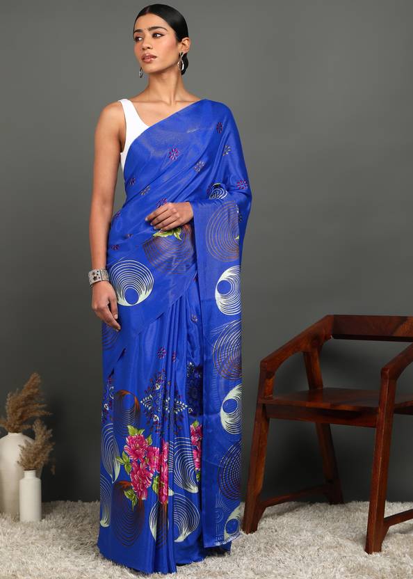 Leelavati Printed Daily Wear Crepe Saree (Blue)