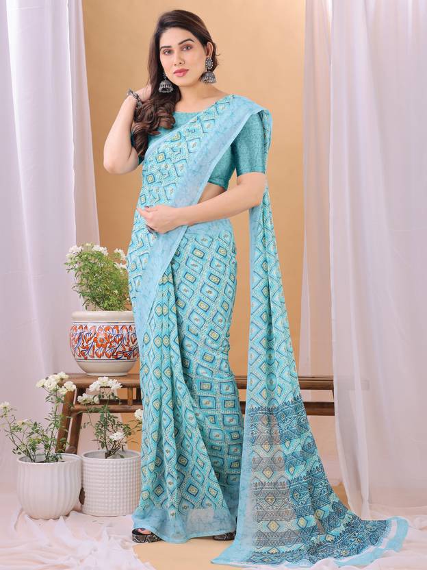 Dori Printed, Floral Print Daily Wear Georgette Saree (Light Blue)