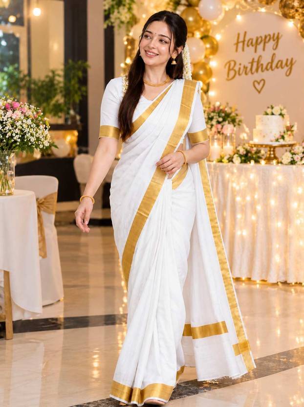 ANTIK Woven Mundum Neriyathum Kerala Cotton Saree