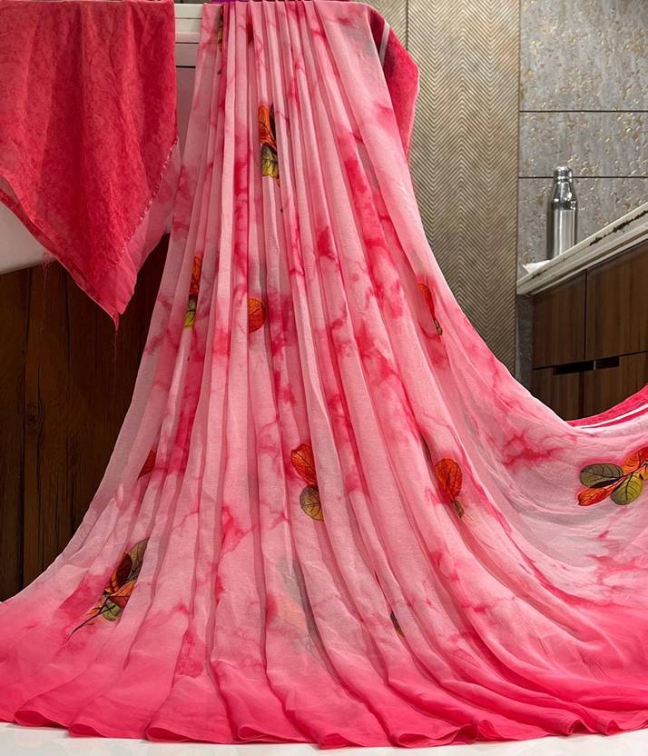 Bombey Velvat Fab Printed, Hand Painted, Ombre, Embellished, Floral Print Kovai Georgette Saree