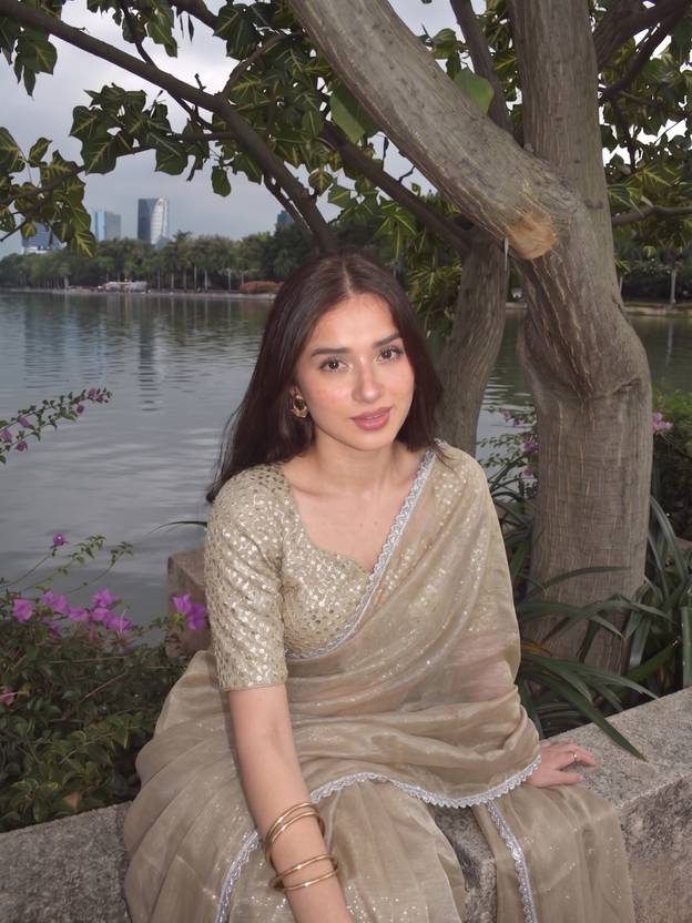 CLICKTHEMALL Embellished Bollywood Chiffon Saree