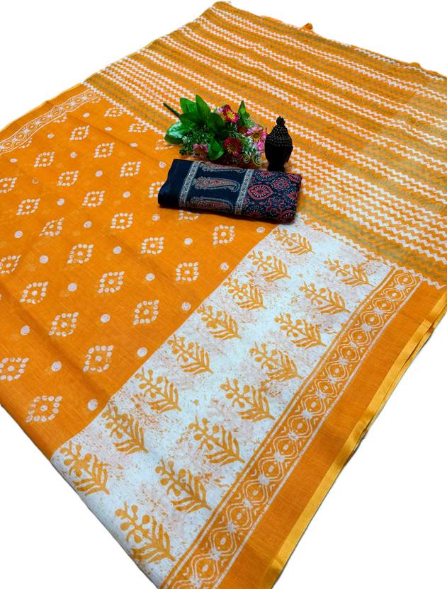 Anshal Printed Ikkat Cotton Linen Saree