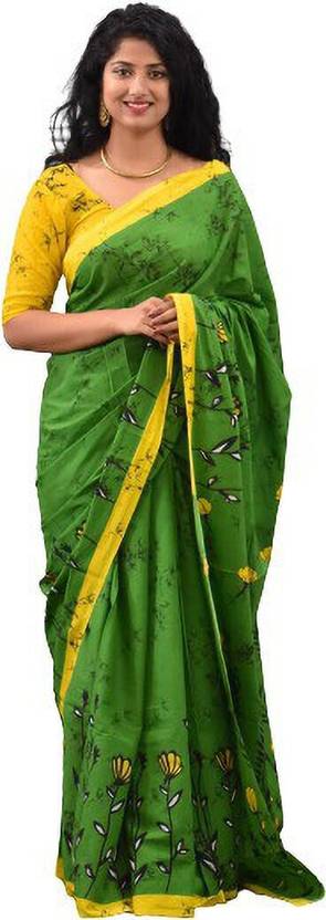Clothonus Printed Ikkat Pure Cotton Saree