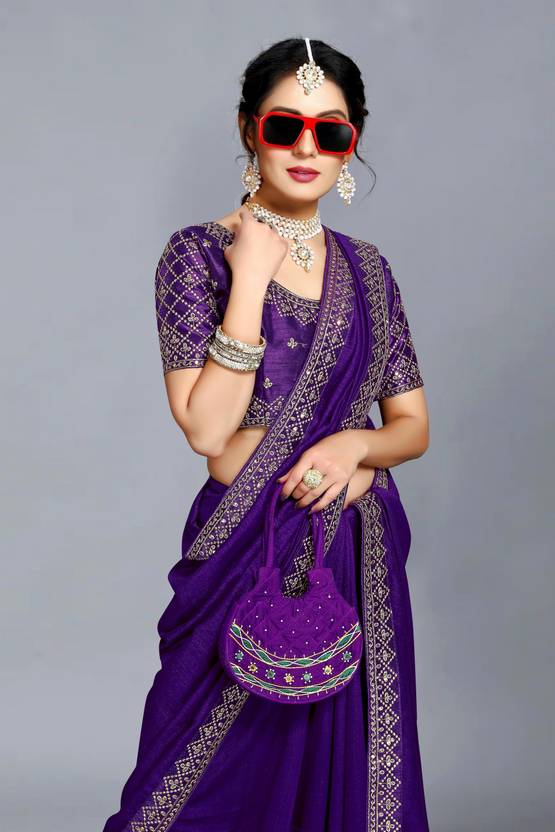 Vivan Fab Embroidered Banarasi Pure Silk, Art Silk Saree (Purple)