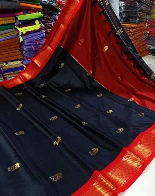 Bloriza Temple Border, Woven, Self Design Paithani Cotton Silk Saree