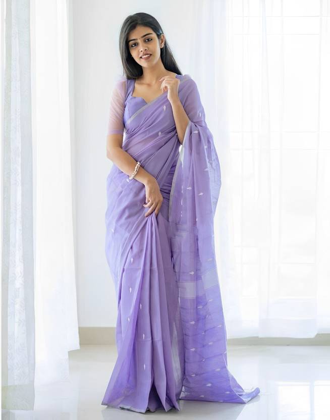 Samah Woven, Embellished, Self Design Narayanpet Cotton Silk, Cotton Blend Saree (Purple)