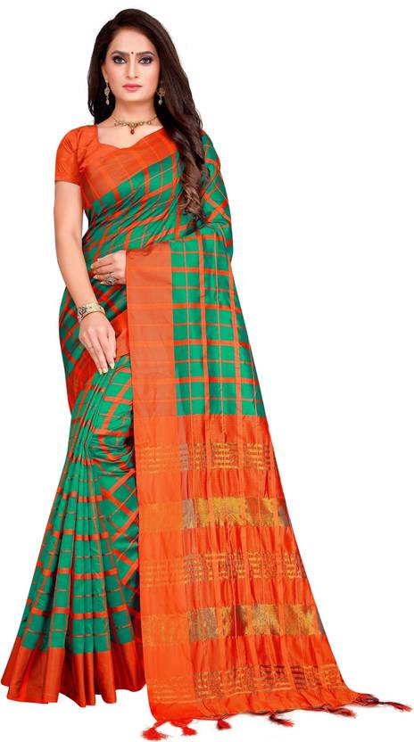 Shaibo saree Checkered Daily Wear Cotton Silk Saree
