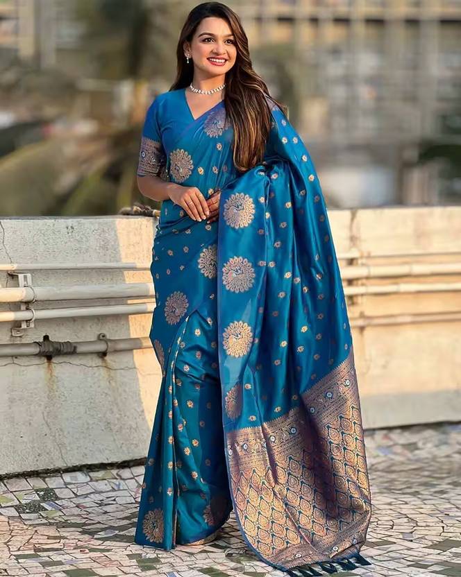 BOXWIN Woven Banarasi Jacquard Saree