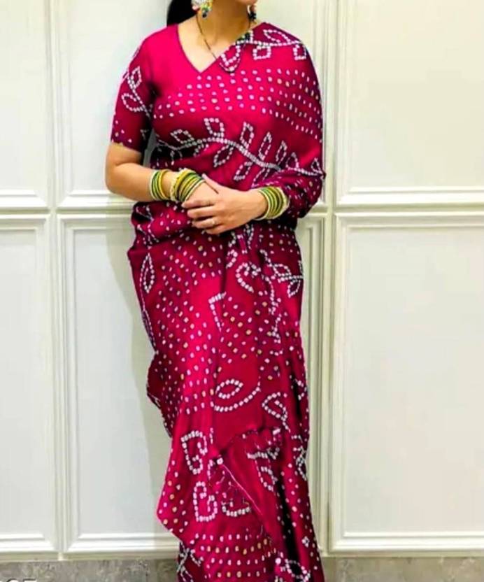 LAKSHITA COLLECTION Floral Print Bandhani Silk Blend Saree