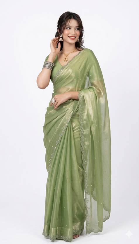 SPIRISA ETHINIC Embellished, Solid/Plain Daily Wear Organza Saree