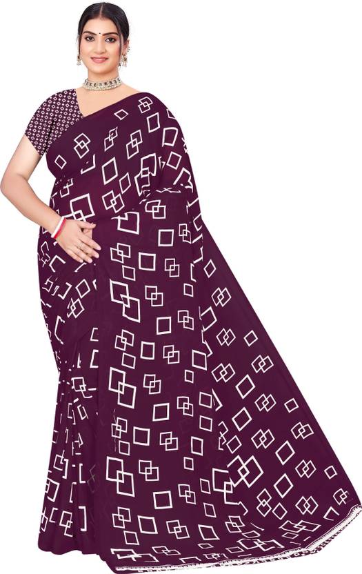 INDONIQ Geometric Print, Printed Daily Wear Chiffon, Georgette Saree