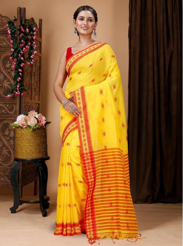 Bhadra Woven, Striped Handloom Handloom Pure Cotton Saree