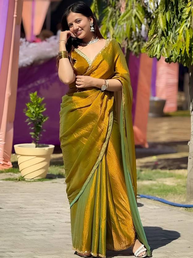 Bombey Velvat Fab Solid/Plain Bollywood Jimmy Jimmy, Supernet Saree