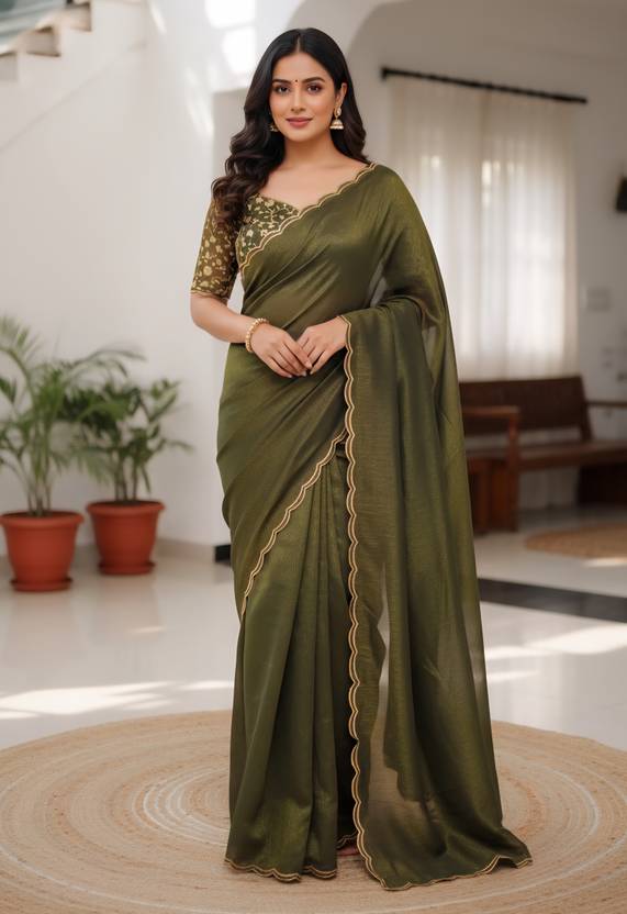 AMIYASILKMILLS Solid/Plain, Embroidered, Woven Bollywood Chiffon Saree