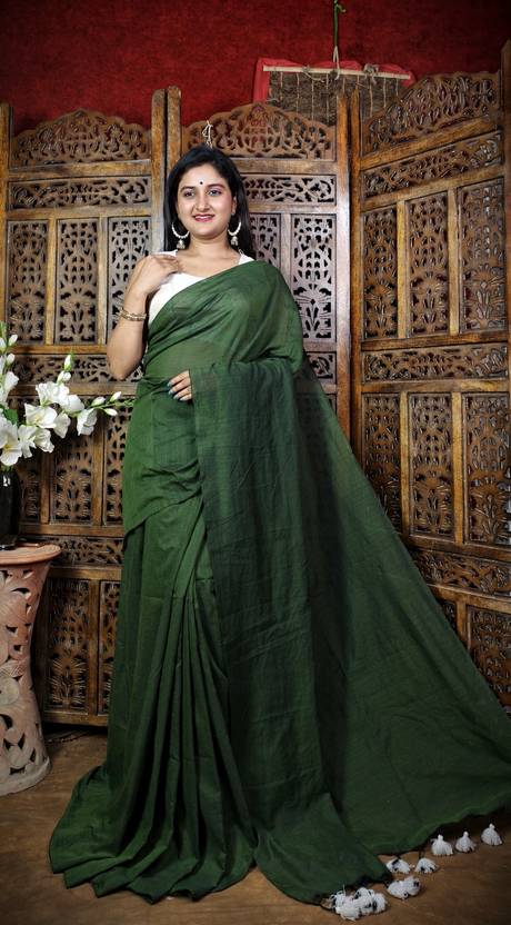 BDF Bikash Datta Fashion Solid/Plain Handloom Cotton Silk Saree