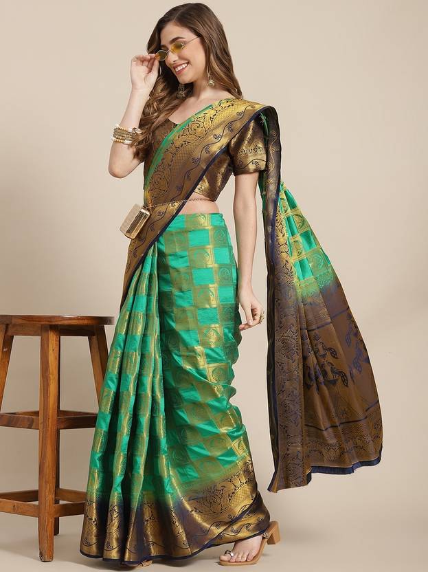 SERONA FABRICS Woven, Printed Banarasi Cotton Silk Saree