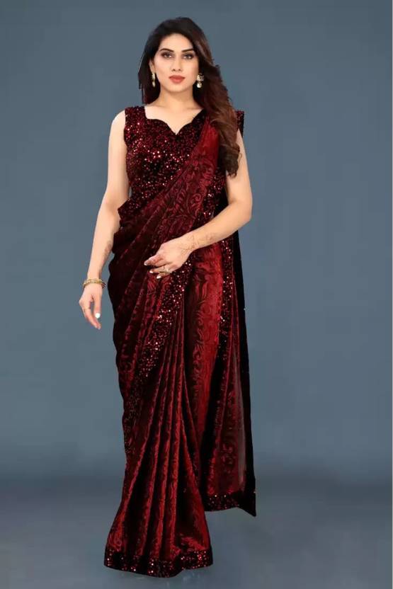 Heerali Embellished Bollywood Lycra Blend Saree (Maroon)