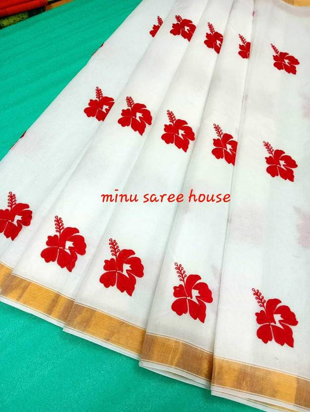 Minu Fashion Self Design Tant Pure Cotton Saree (Red)