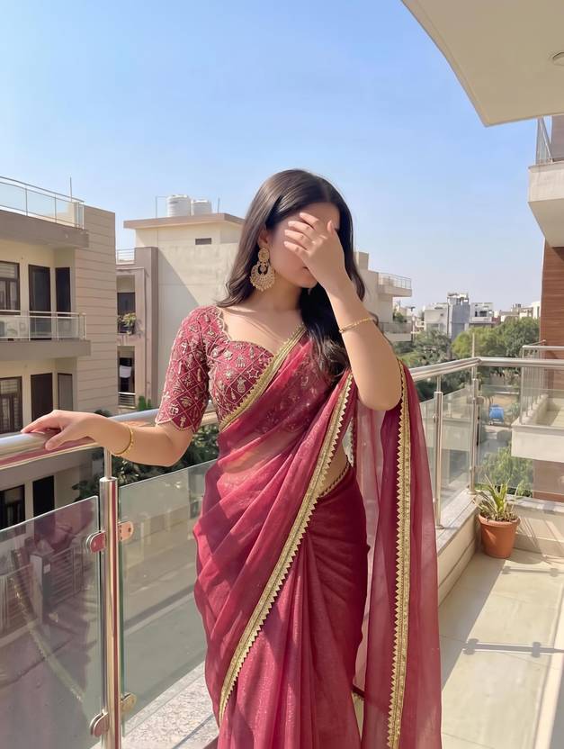 SHREEVALLY Embroidered Bollywood Organza Saree