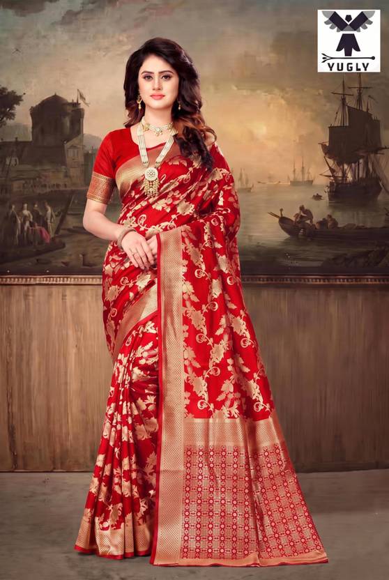 YUGLY Printed Banarasi Art Silk Saree