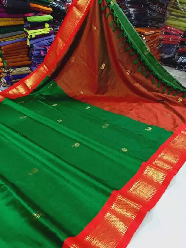 Bloriza Temple Border, Woven, Self Design Paithani Cotton Silk Saree