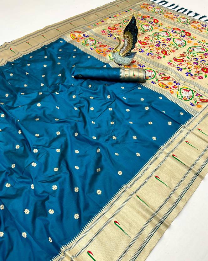 VIYANSH CREATION Woven Paithani Satin Saree