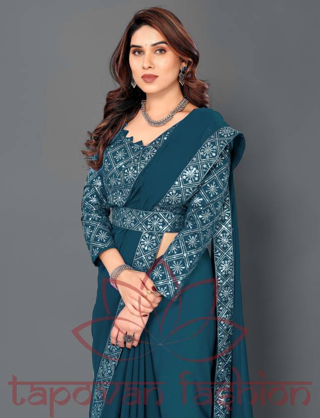 tapovan fashion Self Design Bollywood Chiffon Saree (Dark Green)