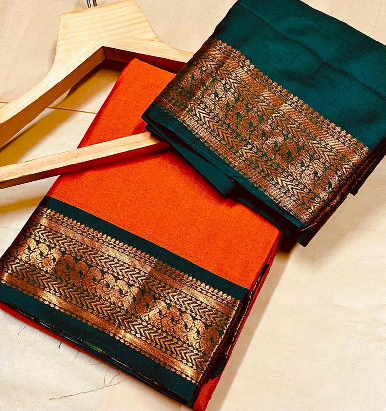 Fashion Club Collection Woven, Self Design Bollywood Cotton Silk Saree (Green, Orange)