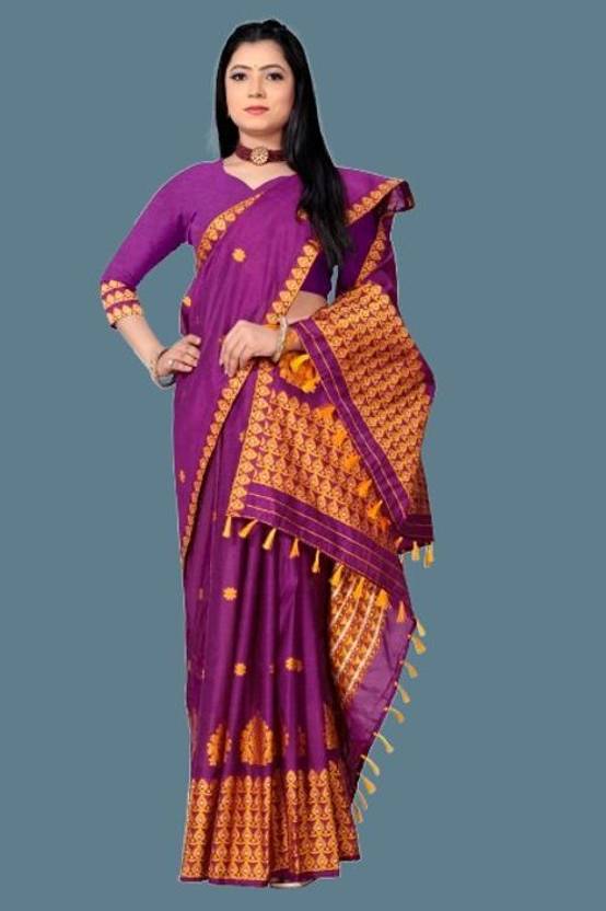 VARCREATION Woven Mekhela Chador Pure Cotton Saree