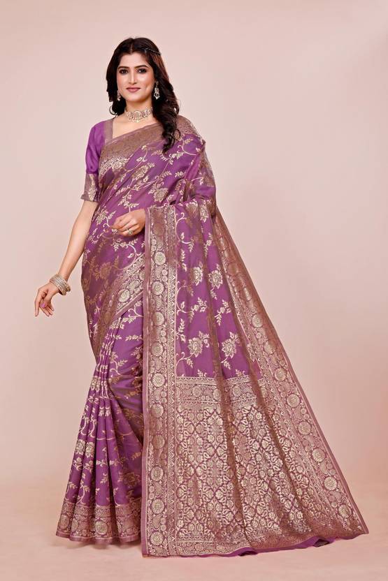 DHAYNAAND REEWA FASHION Floral Print, Woven Kalamkari Jacquard Saree (Purple)