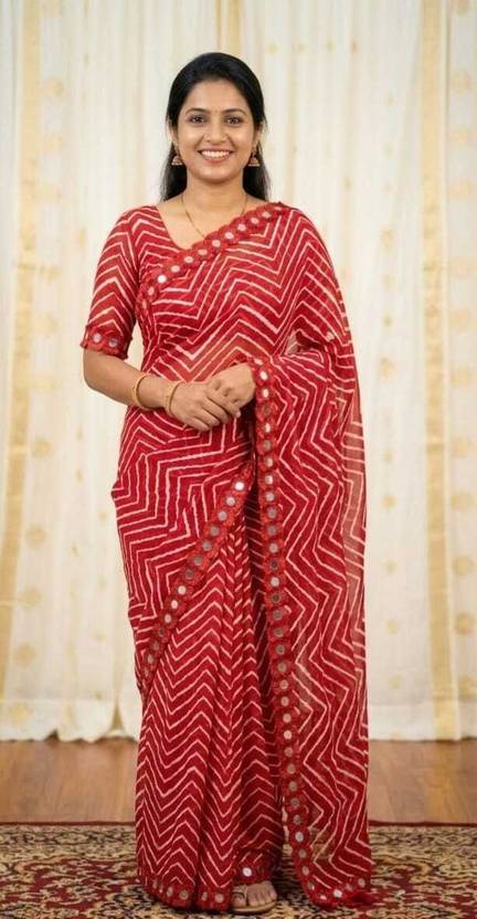 VARUN SILK Printed, Striped Bollywood Georgette Saree